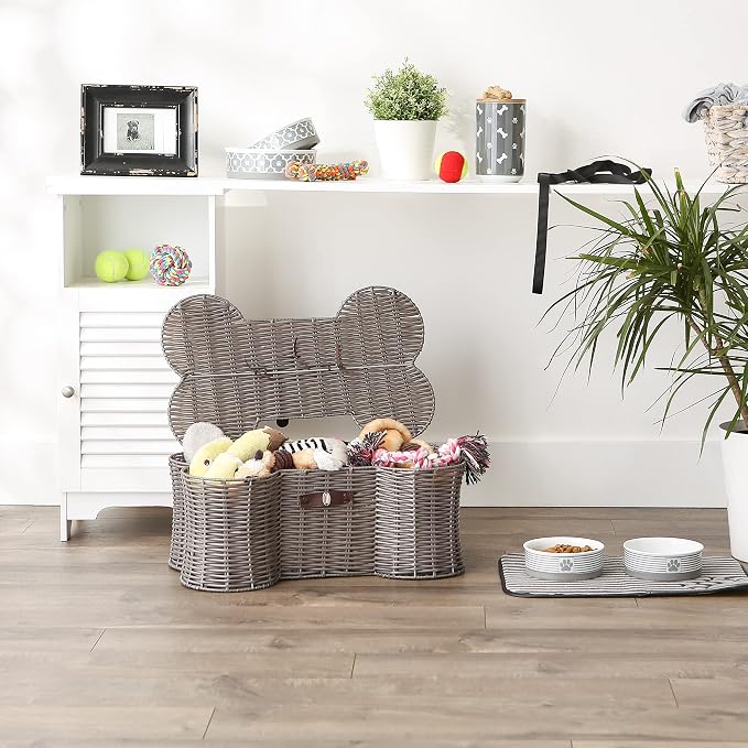 Bone Dry Pet Storage Collection Toy Basket, Medium, 21x13x8", Gray Plastic Wicker