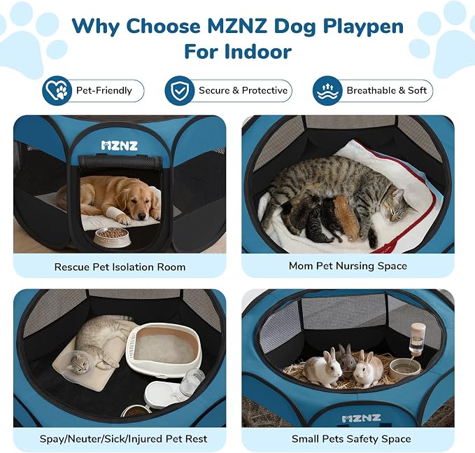 Dog Cat Small Animal Puppy Playpen Crate, Large, Blue Black | Portable Pop Up Pet Cage Enclosure Tent Kennel Indoor Outdoor with Carrying Case, No Assembly, Camping Use