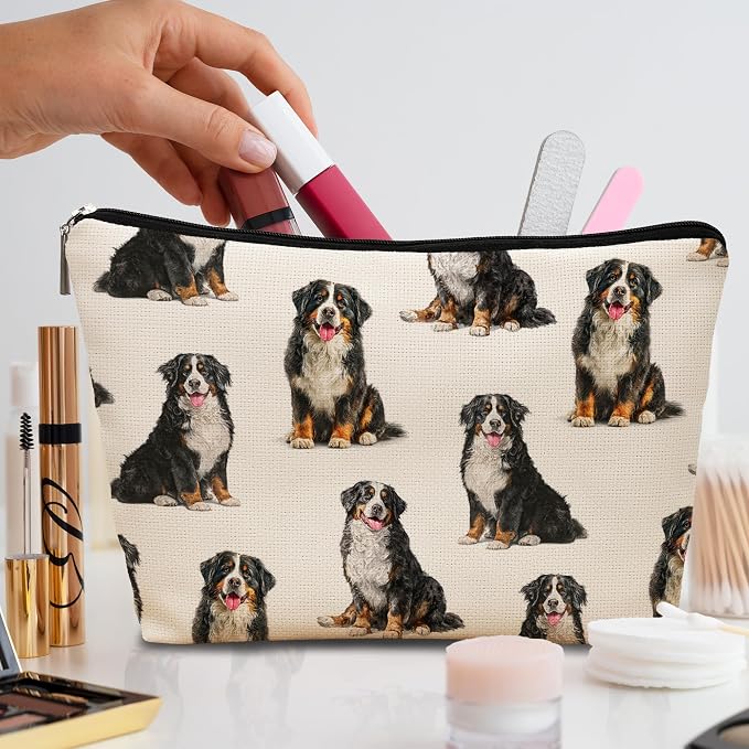Bernese Mountain Dog Makeup Bag, Bernese Mountain Lovers Gifts Cosmetic Bag for Women, Dog Mom Lovers Owner Gifts for Women Christmas, Pet Lover Gift Zipper Travel Makeup Pouch for Purse