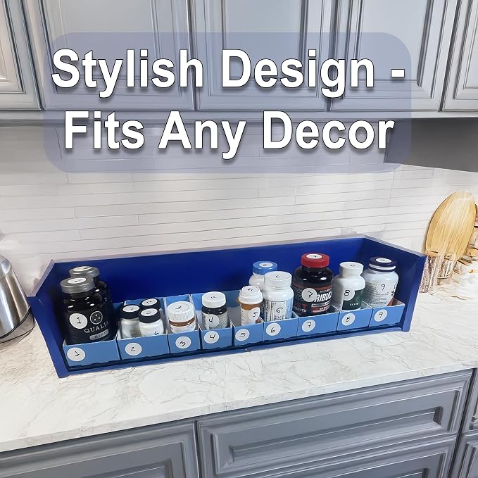 One Place Organizing System for Pill Bottles, Medication Bottles, Supplements and Vitamins - Fits Counter Tops, Pantry, Cabinets. 9 Storage Compartments - Easy Access - Made in USA
