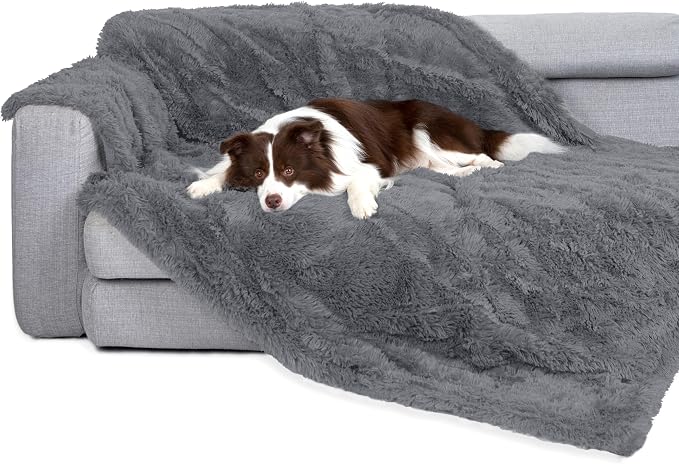 gogobunny Waterproof Dog Blanket for Couch & Furniture Protection - Super Soft Reversible Throw for Large Dogs & Cats, Calming Washable Fur & Sherpa Pet Blanket (40x50 Inch, Light Grey)