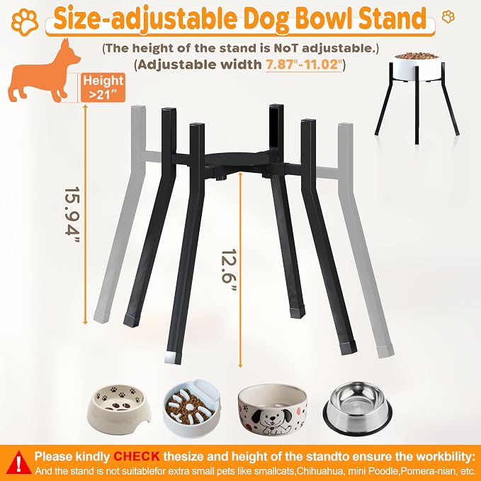 Piskyet Raised Dog Bowl Stand with Adjustable Width 6-8"(Bowl Not Included) | Single Food and Water Stand Feeder,Adjustable Elevated Dog Bowl for Small Sized Dogs