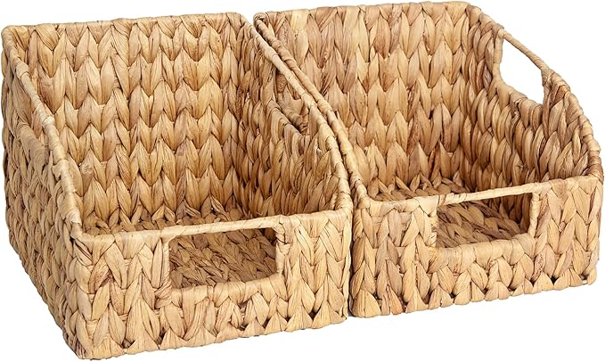 StorageWorks Pantry Baskets for Organizing, Wicker Basket with Built-in Handles, Handwoven Wicker Storage Baskets, Water Hyacinth for Shelves, 2 Pack | Water Hyacinth Pantry Baskets for Organizing, Wicker Baskets with Handles, Handwoven Wicker Storage ...