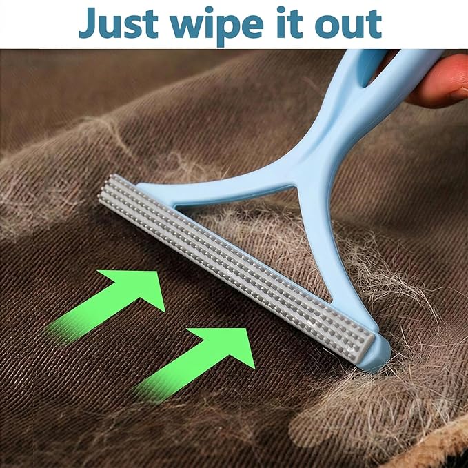Self-Cleaning Cat Shedding Grooming Brush for Small Dog Pet Short Hair Remover Set Reusable Lint Removal Tool Carpet Scraper for Clothes Couch Bedding Furniture Car Blue