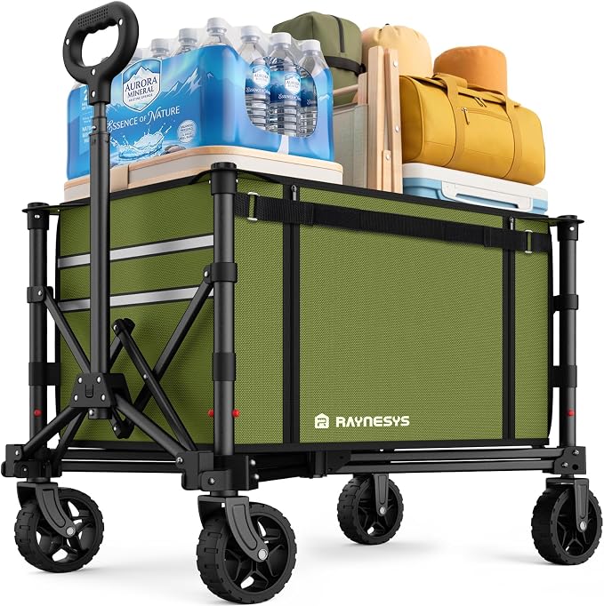 Collapsible Wagon with Wheels,120L Wagon Cart for Camping Groceries Beach | 220lbs Capacity Wagon Carts Foldablet,Smallest Folding Size,Lightweight Portable,Adjustable Handle,Transport long items
