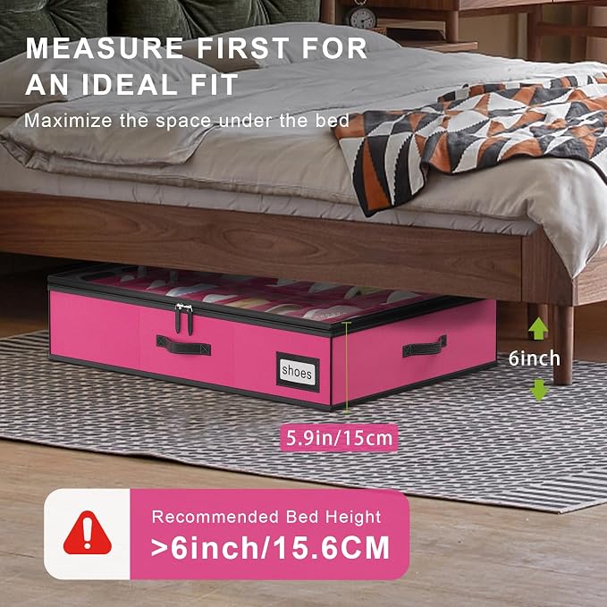 Shoe Organizer Under Bed, Fits 32 Pairs, Under bed Shoe Storage Boxes with Study Handles and Clear Cover, zapateras organizer for shoes, set of 2