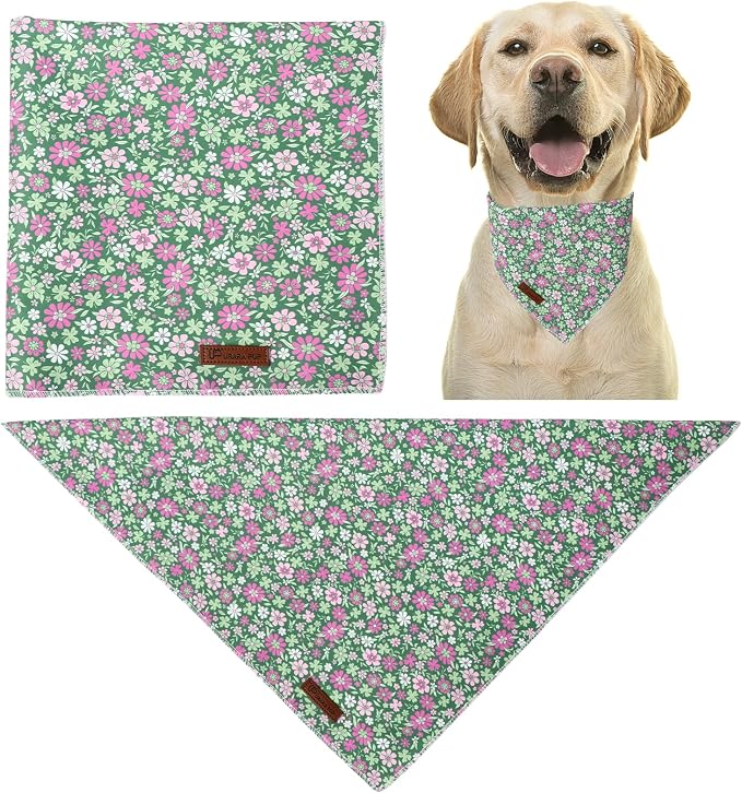 St. Patrick's Dog Bandana, UP URARA PUP Shamrock Triangle Bid Scarf for Medium Large Dogs, Cotton Kerchief for Girl Boy Puppies, Cute Spring Green Bandana,L