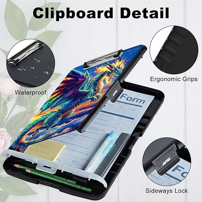 Blue Cloud Dragon A4 Clipboard with Storage Pen Holder, Clipboards Organizer Nursing Clipboard Foldable File Folder Plastic Clipboard Folio Clip Board for Office Students Classroom Doctor