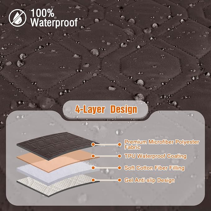 VANSOFY Waterproof Loveseat Couch Cover for Pets, Chocolate, 54" | Non-Slip, Washable, Utility Pockets, Pet Friendly, Furniture Protector Slipcover for 2 Cushion Plus Couch