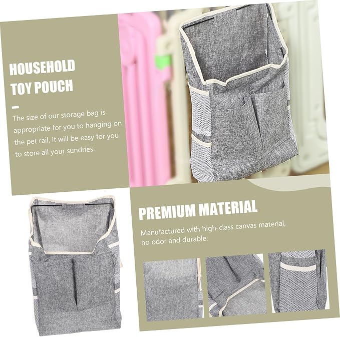 DOITOOL Pet Storage Bag Multi-function Hanging Food Pouch Toy Organizer for Dogs and Cats Canvas Design Grey for Home Use