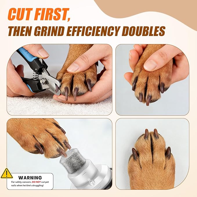Dog Nail Grinder Electric Powerful 3 Speeds Dog Nail Clippers with Lights Quiet Cat Nail Clipper Painless Care Trimmers Tools for Small Medium Large Dogs and Cats (Black)