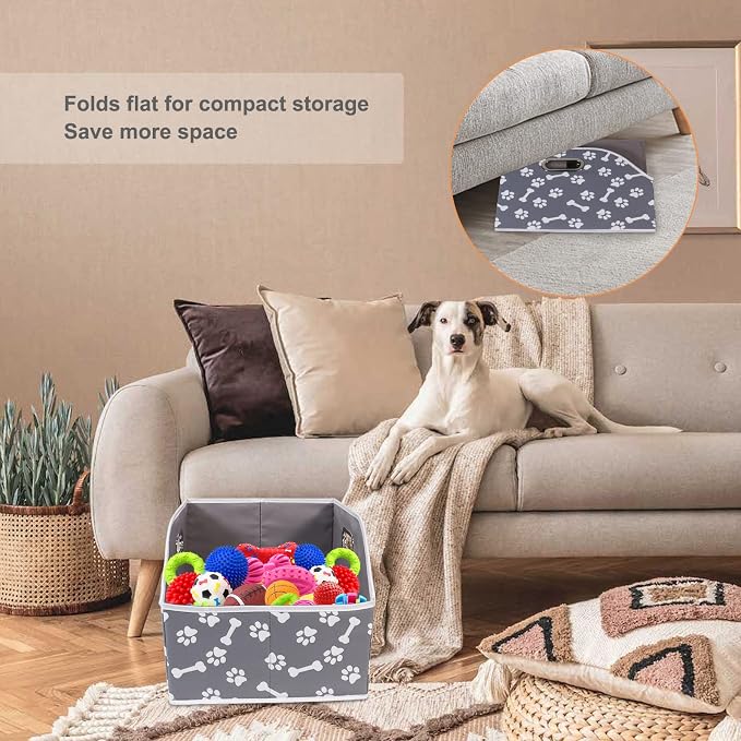 Foldable Dog Toy Basket-Dog Toys Bin-Dog Toy box-Storage Basket with Handle,Organizer Bin for Pet Toys, Blanket, Shelves, Closet-Bone Claw