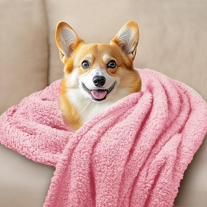 Luciphia 3 Pack Soft Sherpa Fleece Blankets for Dogs Cats Puppies,23"x16" | Fluffy Throw Blanket Washeble for Crate Bed Couch Indoor. Cozy Pet Blanket, Puppy Essentials Dog gift,Blue/Pink/Grey,Small