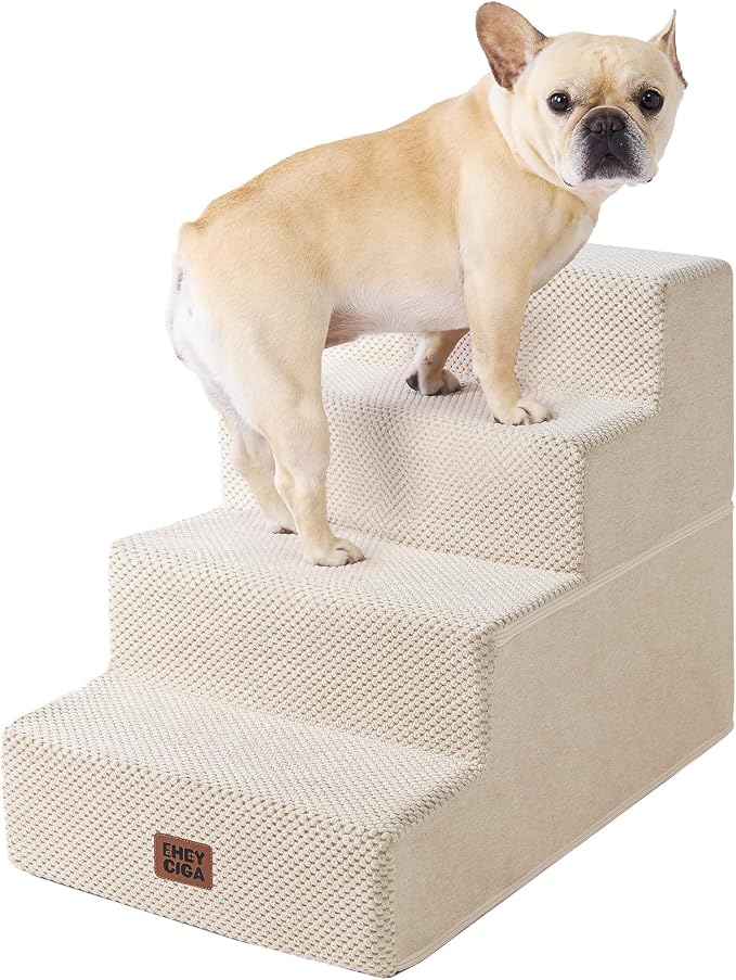 EHEYCIGA Dog Stairs for Bed 18" H, 4-Step Dog Steps for High Bed, Beige | Pet Steps for Small Dogs and Cats, Non-Slip Balanced Pet Ramp Indoor