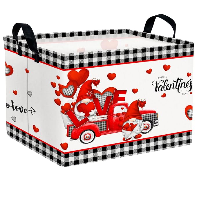 Cute Large Valentine's Day Gift Basket Empty Heart Decor Storage Bin for Kid Baby Room Décor (Red Truck Love)
