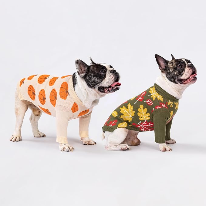 Fitwarm Pumpkin Dog Sweater, Thanksgiving Outfit for Small Dogs Boy Girl, Pet Outfit, Orange, Beige, Large