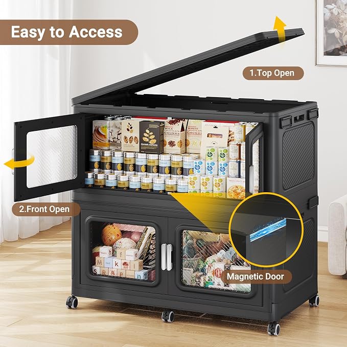BROVIEW 300 Qt Extra Large Stackable Storage Bin with Lid, 1 Pack Black | 75Gal Extra Large, Collapsible Storage Boxes with 1 Lid, Folding& Rolling Plastic Drawer, Heavy-Duty Cabinet Organization