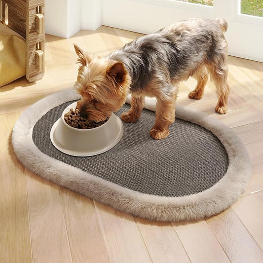 Pet Feeding Mat, Dog Food Mats Absorbent Pet Placemat for Food and Water Bowl with Non Slip Rubber Backing for Dog and Cat (12"x19", Brown)