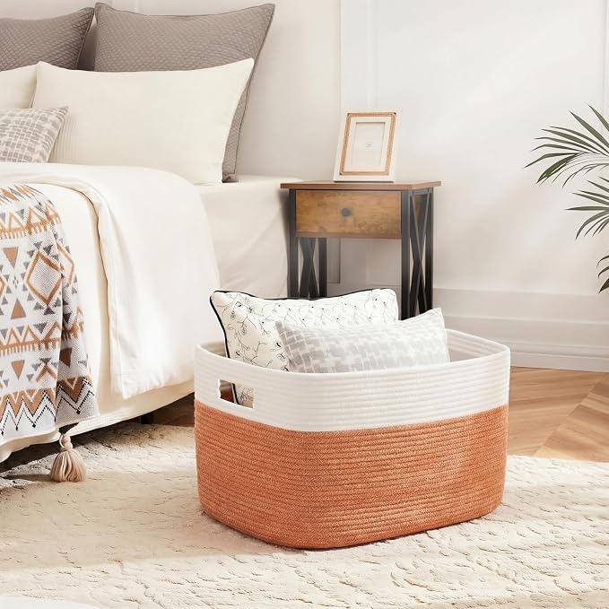 Artfeel Blanket Basket,Rectangle Woven Baskets for Storage,100L Laundry Basket for Decorative Nursery Blanket,Toys,Dirty Clothes and Magazine in Shelves,Baby Room,and Living Room