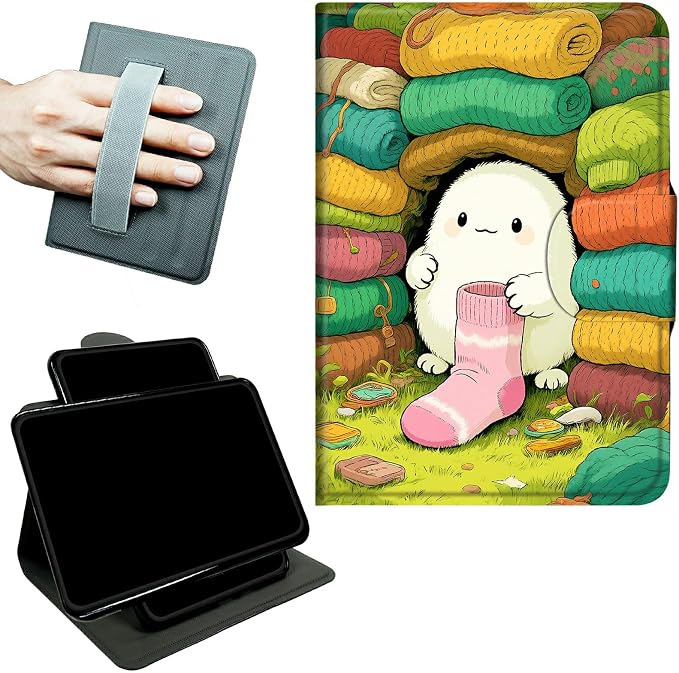 Rotating Handle Case for Samsung Galaxy Tab A11 2026/A9 2024 8.7 Inch, 360 Degree Swivel Kickstand with Magnetic Closure, Shockproof Leather Protective Cover for Women Men, Sock Pet