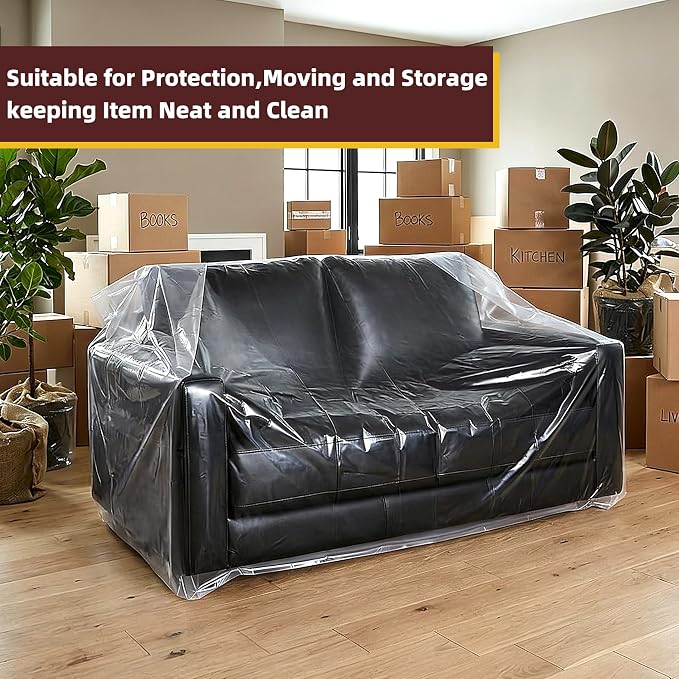 Yotelab Plastic Loveseat Cover for Moving and Storage, 68Wx42Dx62H/41H Inch | Open, No Seal, Clear Moving Bags for Loveseat, Bench, Sofa, or Other Bulky Furniture