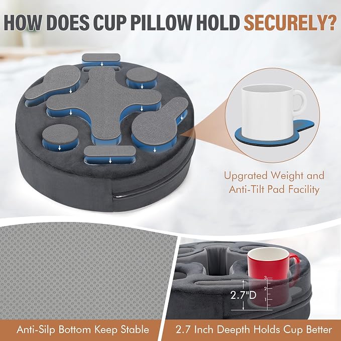 INNO STAGE Couch Cup Holder Pillow | Sofa Caddy Buddy Cupholder Organizer, for Bed Rv Tv Car Man Cave Remote Snacks Drink, Gift for Couch Potato, Grey