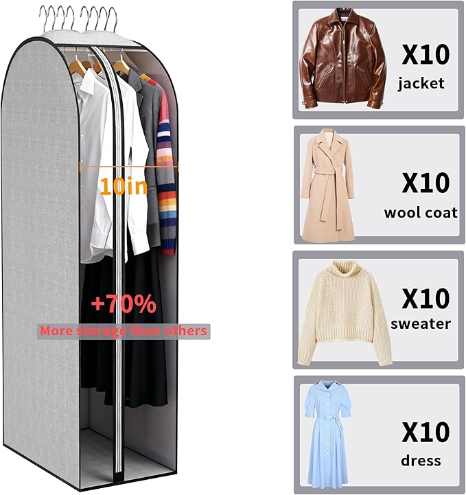 3 Pcs 10" Gusseted Garment Bags 40" & 50" PEVA Breathable Dust Cover | clothes storage bags,Garment Bags,Hanging Clothes Covers with Bedroom,Suits,Padded Clothes, Dress, Shirts, Sweaters, Keep Dry