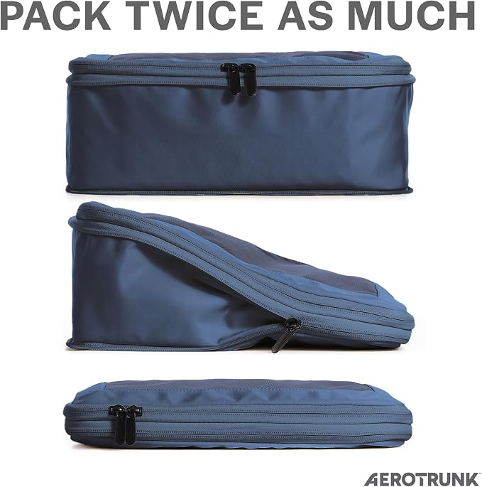 Compression Packing Cubes for Travel, 4-Pack, Dark Blue | Solves overpacking, 4-Piece set fits most carry-ons, 50% Space savings, Compression luggage organizer bags