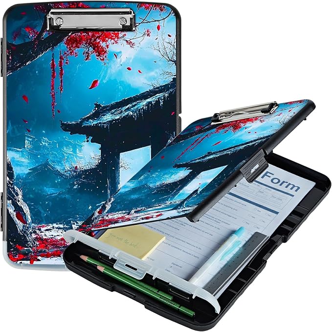 Red Leaf Castle A4 Clipboard with Storage Pen Holder, Clipboards Organizer Nursing Clipboard Foldable File Folder Plastic Clipboard Folio Clip Board for Office Students Classroom Doctor