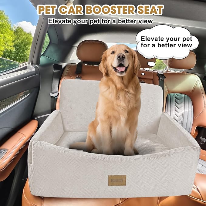 JOEJOY Dog Car Seat for Large Medium Sized Dogs Under 55 lbs, Dog Booster Seat for 2 Small Dogs with Detachable Washable Cover, Memory Foam Pet Car Seat with 2 Safety Belts and Storage Pockets