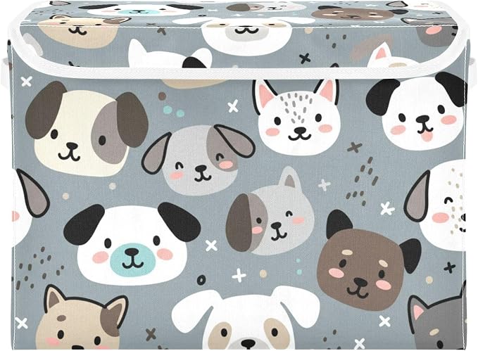 Dog Cat Baskets Storage Bins with Lids Closet Bedroom 40L Fabric Bin | Decorative Storage Boxes, Foldable & Stackable, Dust-Proof Flip Top, Reinforced Handles, For Home & Dorm, Clothes & Toy Box