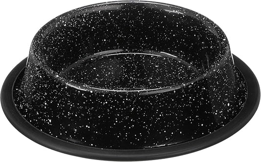 Neater Pet Brands - Outdoor Camping Style Pet Bowl - Enamel Ware Blue Black Granite Colors - Dog Cat No Tip Skid Bowls (16 oz, Black)