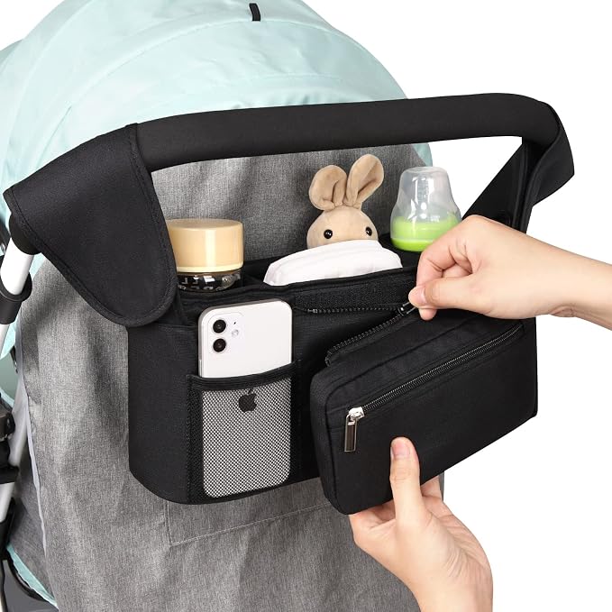 Accmor Universal Stroller Organizer with Insulated Cup Holder Detachable Phone Bag and Shoulder Strap,Stroller Bag Caddy Organizer for Uppababy, Baby Jogger, Britax Strollers