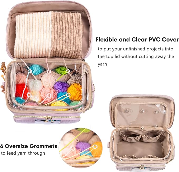 MYBAGZING Crochet Bag Organizer - Yarn Bags for Crocheting - Crochet Storage Bag with Pockets for Crochet Hooks, Crochet Accessories - Yarn Organizers - Yarn Holders for Crocheting - Knitting Bags