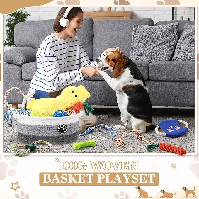 Zopeal Dog Toy Gift Basket Set for Puppy Birthday, Gray