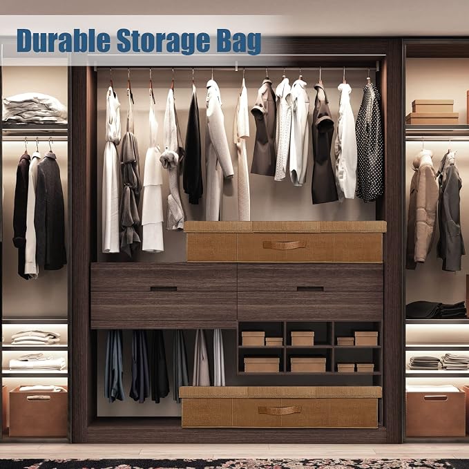 Supowin 2Pack Large Underbed Storage Containers Bin with Lids, Dark Brown | 6 Inches Tall Under Bed Storage Organizer Box with Handles, Foldable Closet Organizer for Clothes, Blankets, Seasonal Items