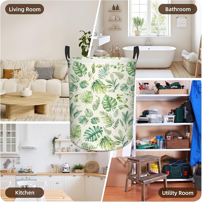Green Laundry Hamper Boys Baby, Collapsible Nursery Laundry Basket for Bedroom, Round Waterproof Storage Bin with Handles for Toys, Storage Basket for Bathroom, Nursery Room Decor, 13.8x17.7in