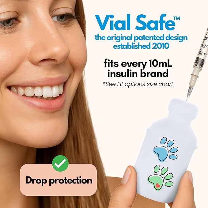 VIAL SAFE Silicone Insulin Vial Protector Case Cover 2-Pack Paw Prints
