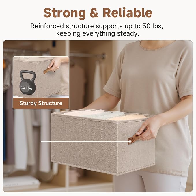 StorageWorks Closet Storage Bins, Brown & Beige, Large, 3-Pack | Shelf Baskets for Organization, Linen Closet Organizers and Storage Basket, Foldable Closet Organizer Bins for Clothes
