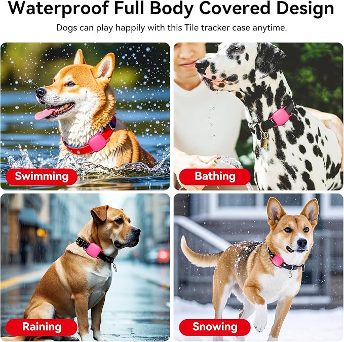 DDJ Waterproof Dog Collar Holder for Life360 Tile Mate Tracker, 2-Pack Durable Silicone Cover, Anti Lost for Life 360 Tile Tracker Case for Cat &Pet Collars, Easy Installation, Lightweight, Pink Punch