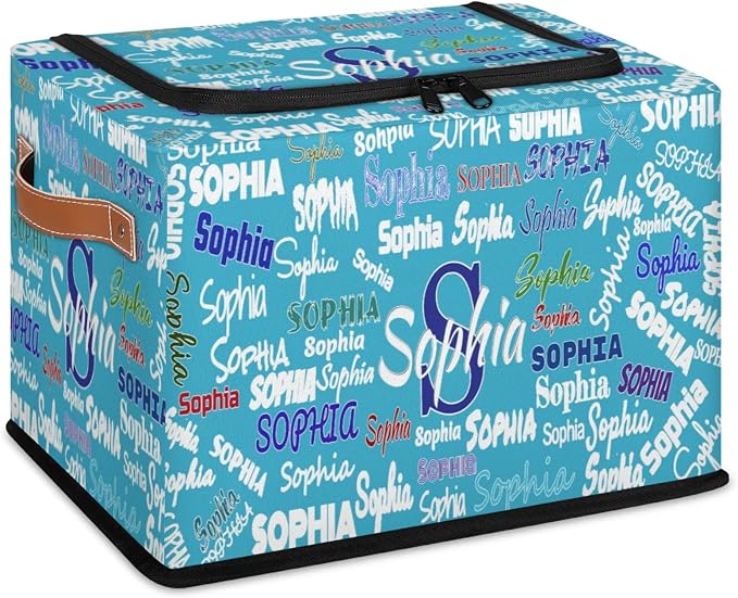 Personalized Name Storage Basket with Zipper Lid, Lake Blue Boys Men Canvas Storage Bins Toys Clothes Organizer for Bedroom, Kitchen, Bathroom, Nursery, Shelves, Closets
