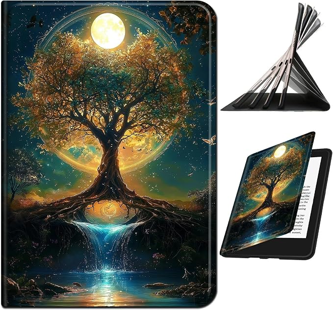 Case for Samsung Galaxy Tab S10+ Plus 2024/ S9 FE Plus/ S9 Plus 12.4" 2023 | Slim Leather Smart Cover with Multi-Angle Anti-Slip Stand [Auto Wake/Sleep] Shell for Women Men, Moon Orange Tree