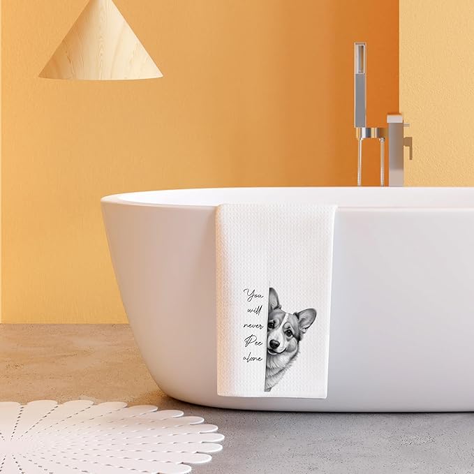 Corgi Dog Hand Towels for Bathroom Decor,Corgi Gifts for Corgi Lovers,Black and White Dog Decorative Hand Towels for Washroom Restroom,16x24 Inch