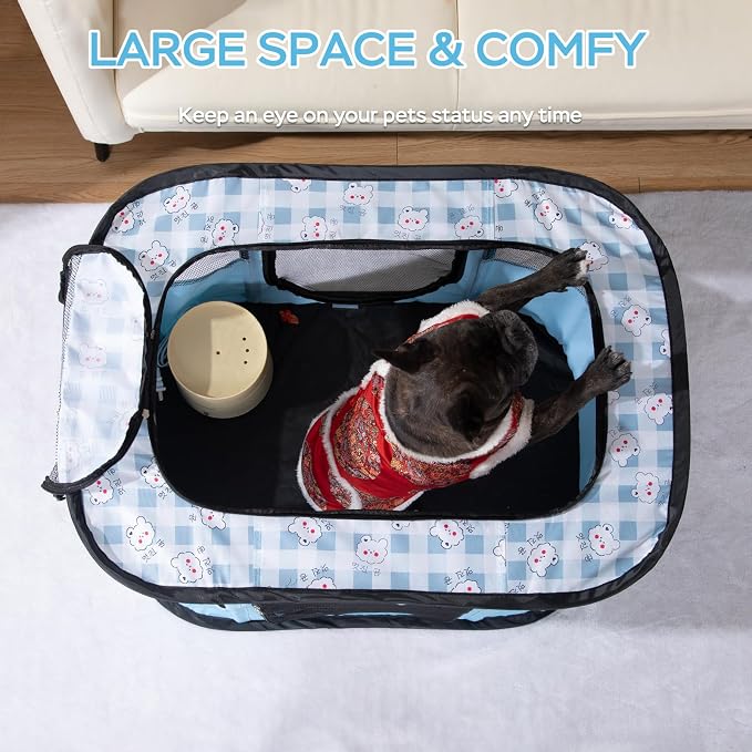 XRG Foldable Pet Playpen,Indoor Cat cage Puppy Crates L(35.4"x27.6"x23.6") | Portable Cat Kennel with Upgrade Breathable Mesh，Sturdy Kitten Playpen Indoor & Outdoor for Rabbit or Small Animals，Blue