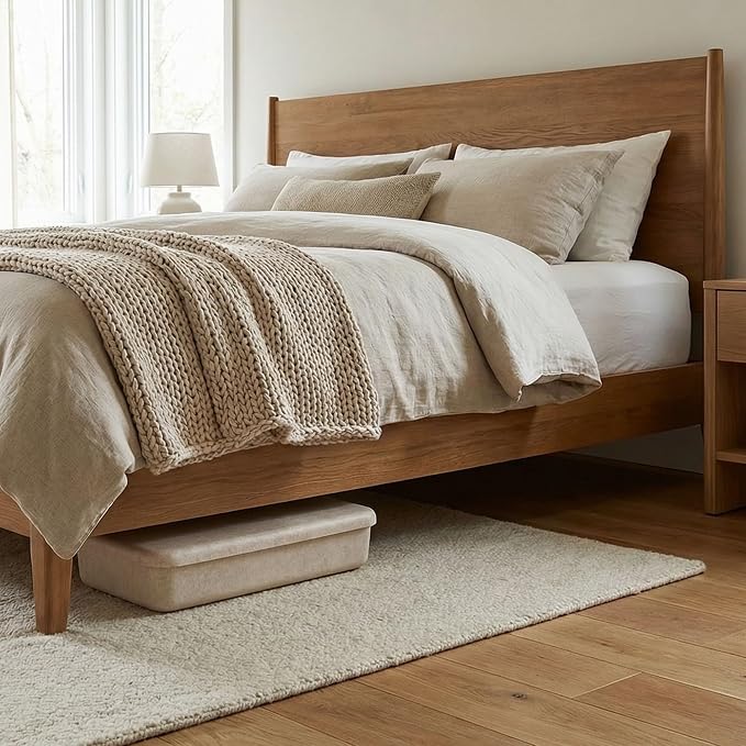 Welaxy Felt Underbed Storage Basket with Removable Lid, Oatmeal Natural Color, Long Shape (Long lid, Oatmeal)