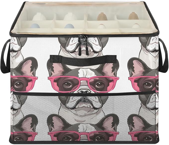 TropicalLife Bulldog Pet Cute Puppy Shoe Organizer for Closet | Foldable Shoe Storage Box Bin 16-32 Pair Shoe Storage for Sneakers, Boots & Heels with Adjustable Dividers, Clear Cover