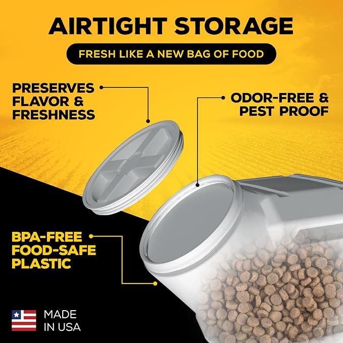 Vittles Vault Traditional Dog and Cat Food Container + Scoop, Gray, 80lbs | BPA Free Plastic, Sealed Airtight for Kibble, Bird Seed, Oatmeal and More; Includes Scoop, Made in USA