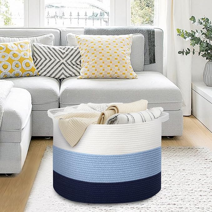 MEGASKET Large Kids Toy Basket, 22" x 14" Soft Woven Cotton Rope Basket, Toy Storage Bin for Kids, Big Baby Nursery Organization, Floor Stuffed Animal Storage, Blanket Pillow Holder for Living Room