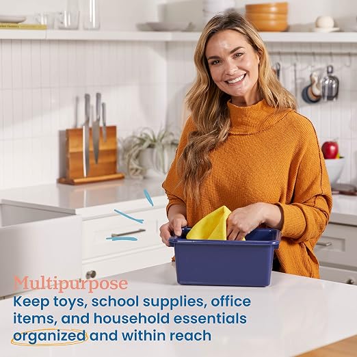 ECR4Kids Scoop Front Storage Bins, Multipurpose Organization, Navy, 10-Piece | Durable plastic, GREENGUARD Gold Certified, 1.2 gallon capacity, lightweight & nestable, built-in handle, classroom/home use