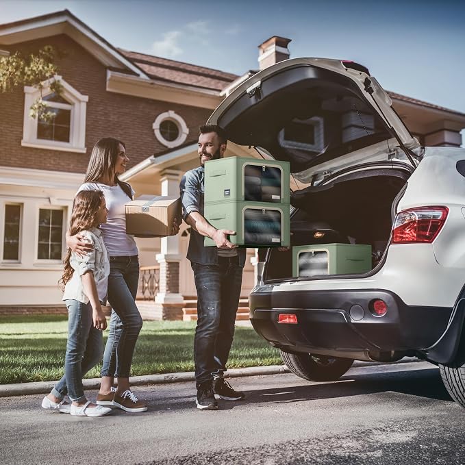 Sorbus Clothing Storage Bins with Clear Window, Metal Frame (4 Pack, Teal) | Oxford-fabric containers with carry handles stack neatly to organize bedding and linens in closets and laundry rooms.
